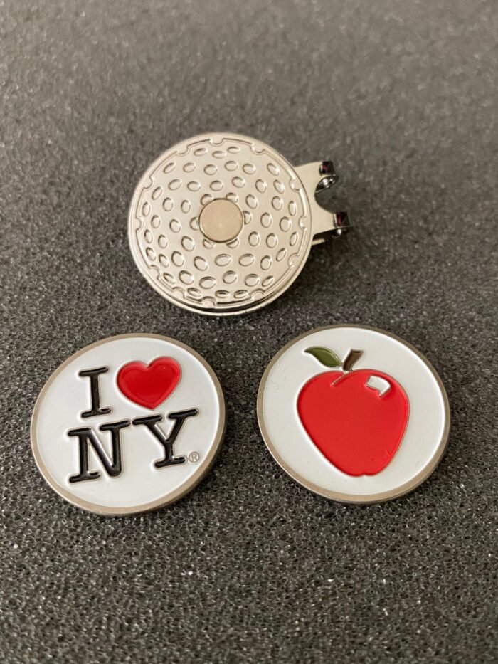 New York magnetic golfball markers and hat clip NY