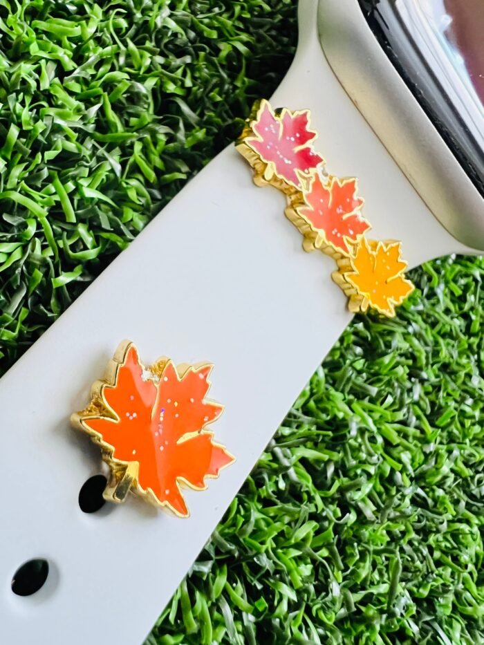 Watchband charms 2 pack solid metal fall leaves design
