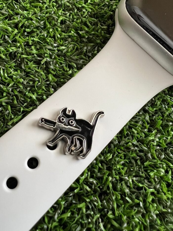 Watchband charm cat with knife solid metal