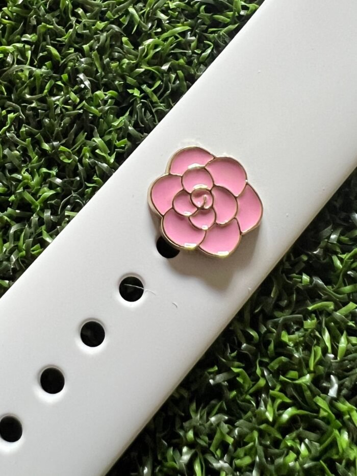 Watchband charm pink flower design solid metal smartwatch bands magicband compatible